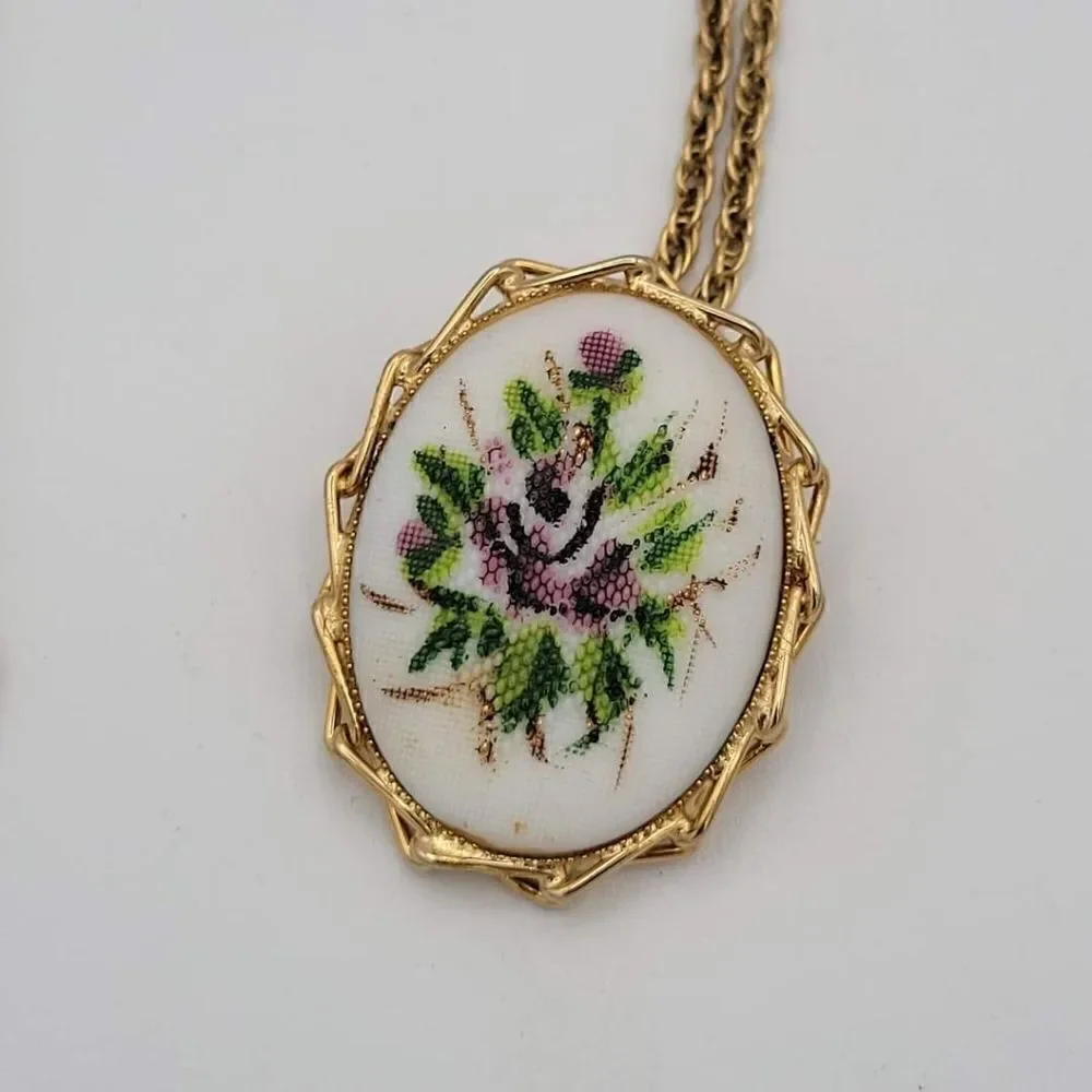 Cameo Style Floral Brooch & Pendant Style Necklace - Picture 9 of 11